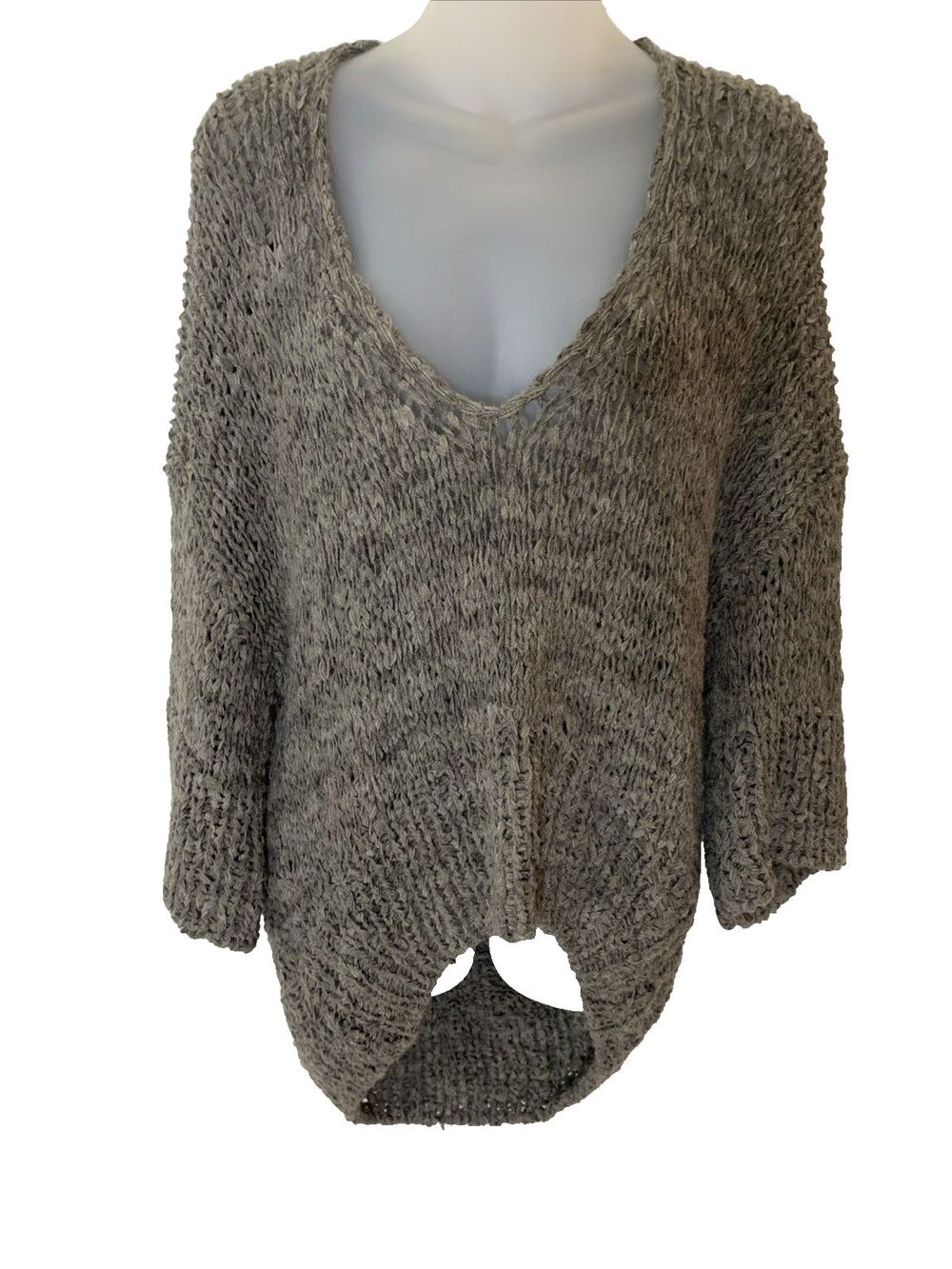 Duffy Baby Alpaca Wool Blend Open Knit Sweater S Taupe Oversized Dolman